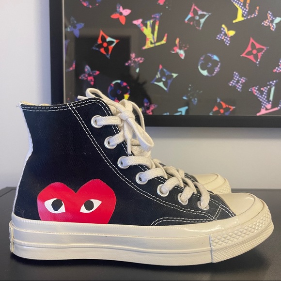 Converse Shoes - Comme des Garcons Black Canvas High-Top Sneakers with Red Heart